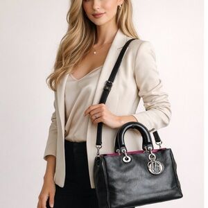 Dior Black Leather Satchel with Pink Interior Edge